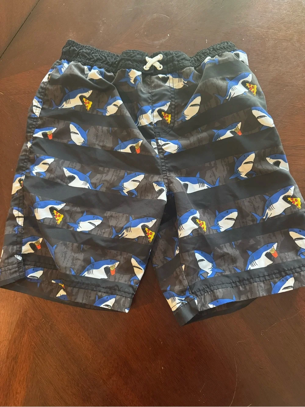 Kids Shark & Pizza Print Swim Shorts - Navy